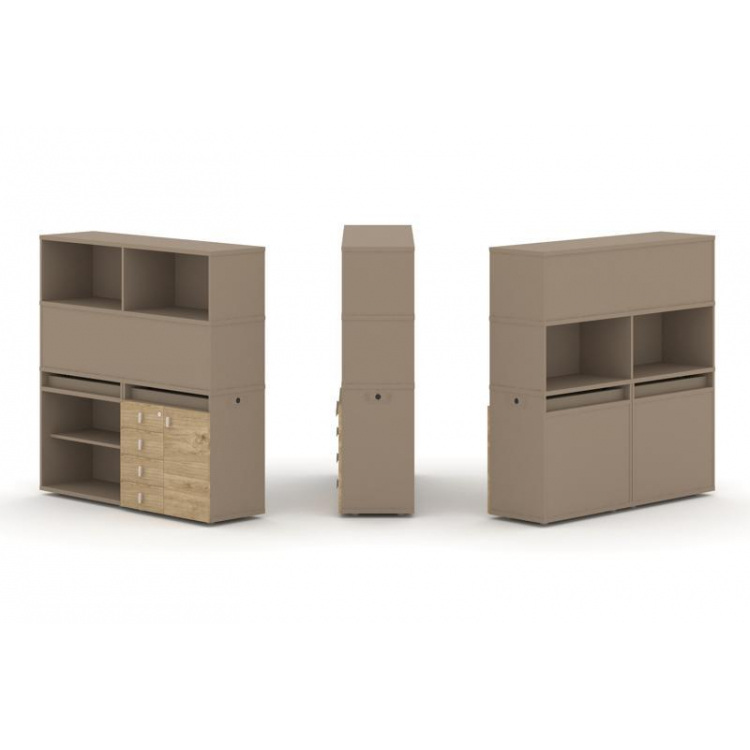 Estetica Набор №10. Тумба двойная+высокая надставка ES.NB.2V-10 Латте/Тиквуд Светлый 1500*410*1520