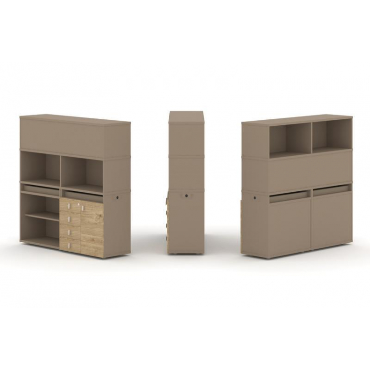 Estetica Набор №10. Тумба двойная+высокая надставка ES.NB.2V-10 Латте/Тиквуд Светлый 1500*410*1520