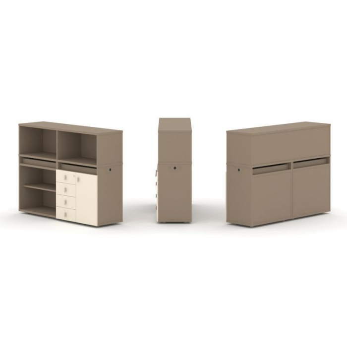 Estetica Набор №7. Тумба двойная+низкая надставка ES.NB.2N-7 Латте/Сатин 1500*410*1135