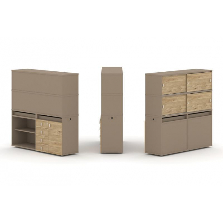 Estetica Набор №11. Тумба двойная+высокая надставка ES.NB.2V-11 Латте/Тиквуд Светлый 1500*410*1520