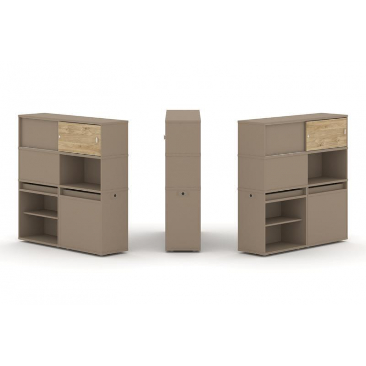 Estetica Набор №28. Тумба двойная+высокая надставка ES.NB.2V-28 Латте/Тиквуд Светлый 1500*410*1520