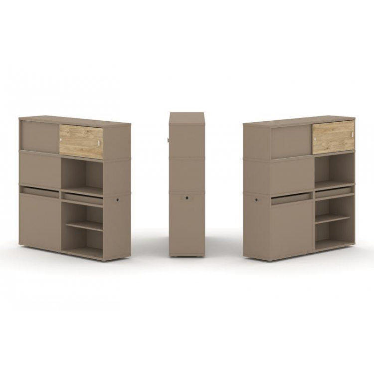 Estetica Набор №28. Тумба двойная+высокая надставка ES.NB.2V-28 Латте/Тиквуд Светлый 1500*410*1520