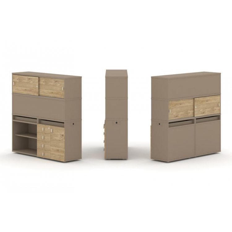 Estetica Набор №12. Тумба двойная+высокая надставка ES.NB.2V-12 Латте/Тиквуд Светлый 1500*410*1520