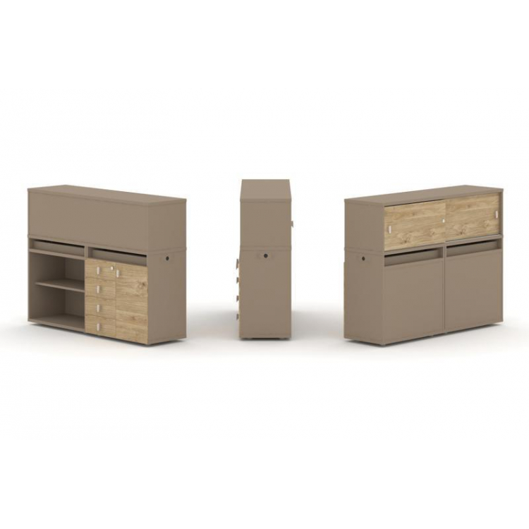 Estetica Набор №8. Тумба двойная+низкая надставка ES.NB.2N-8 Латте/Тиквуд Светлый 1500*410*1135