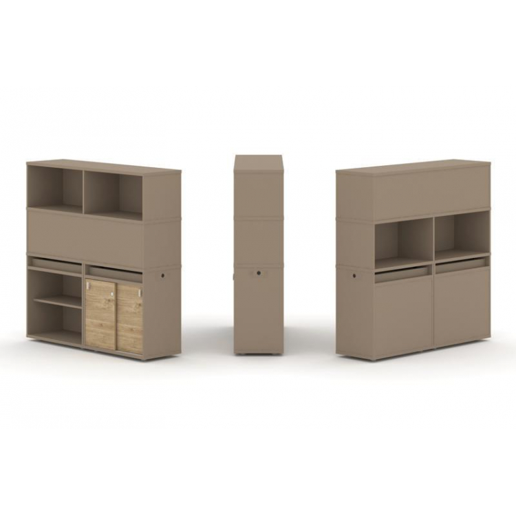 Estetica Набор №13. Тумба двойная+высокая надставка ES.NB.2V-13 Латте/Тиквуд Светлый 1500*410*1520