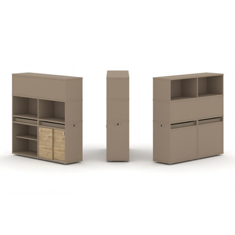 Estetica Набор №13. Тумба двойная+высокая надставка ES.NB.2V-13 Латте/Тиквуд Светлый 1500*410*1520