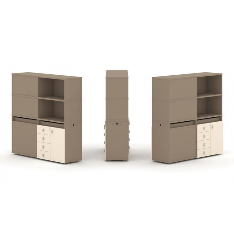 Estetica Набор №18. Тумба двойная+высокая надставка ES.NB.2V-18 Латте/Сатин 1500*410*1520