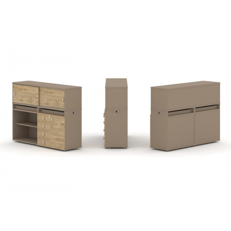 Estetica Набор №8. Тумба двойная+низкая надставка ES.NB.2N-8 Латте/Тиквуд Светлый 1500*410*1135