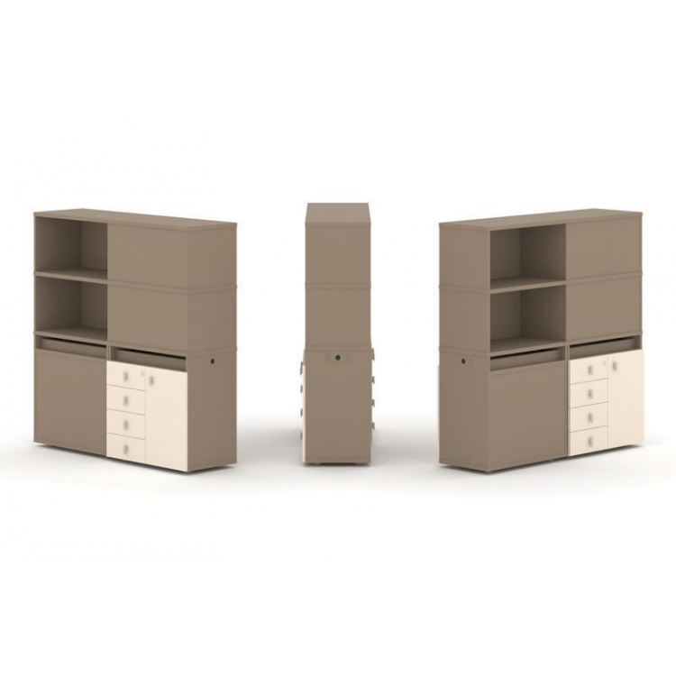 Estetica Набор №19. Тумба двойная+высокая надставка ES.NB.2V-19 Латте/Сатин 1500*410*1520