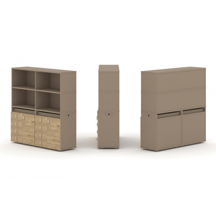 Estetica Набор №4. Тумба двойная+высокая надставка ES.NB.2V-4 Латте/Тиквуд Светлый 1500*410*1520