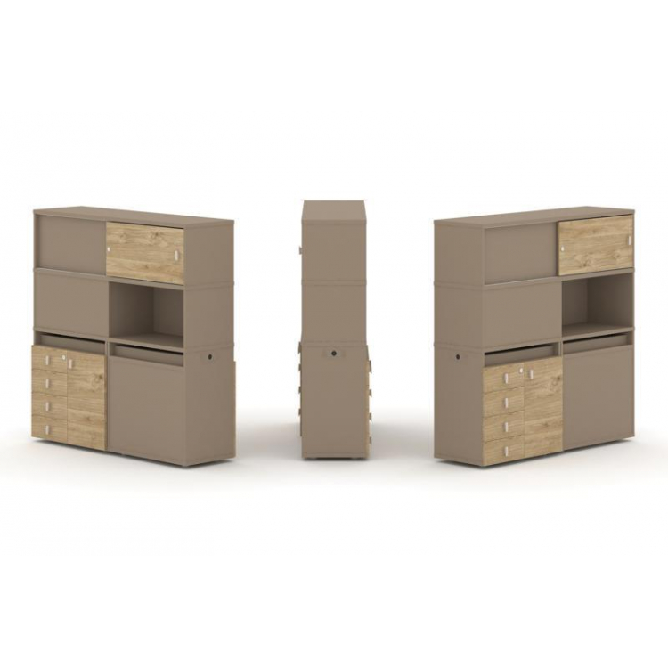 Estetica Набор №30. Тумба двойная+высокая надставка ES.NB.2V-30 Латте/Тиквуд Светлый 1500*410*1520