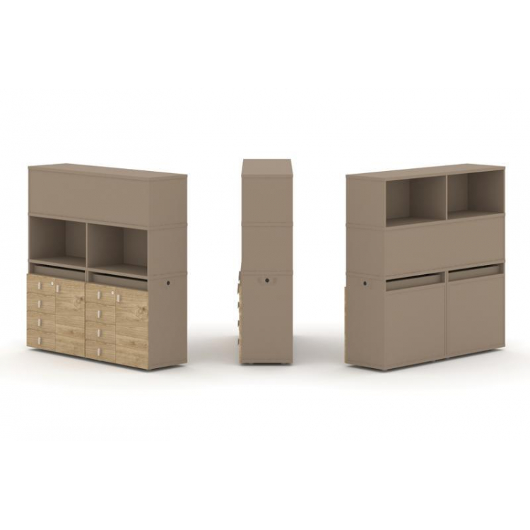 Estetica Набор №4. Тумба двойная+высокая надставка ES.NB.2V-4 Латте/Тиквуд Светлый 1500*410*1520