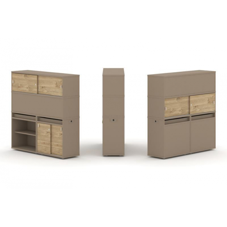 Estetica Набор №15. Тумба двойная+высокая надставка ES.NB.2V-15 Латте/Тиквуд Светлый 1500*410*1520