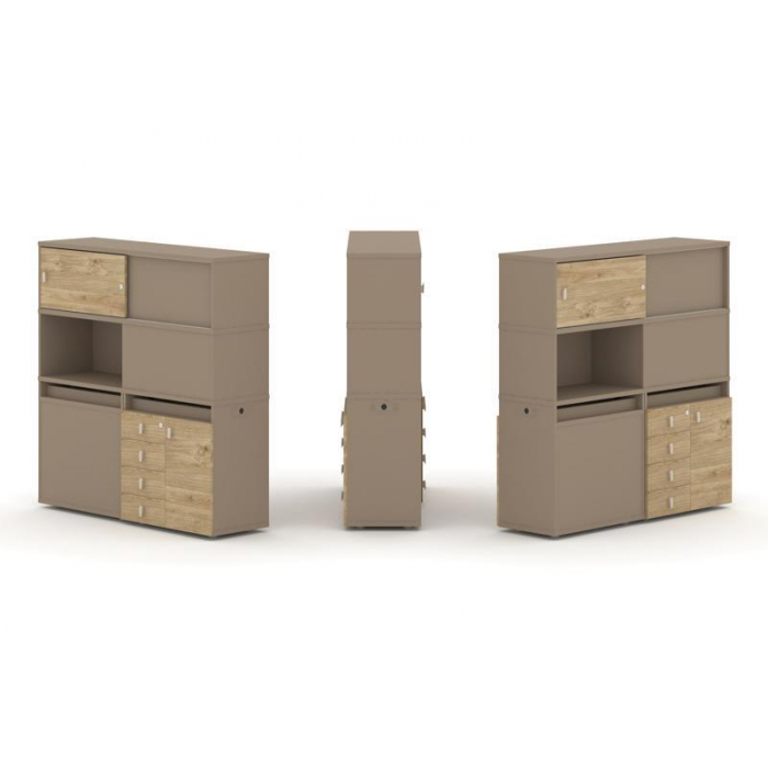 Эстетика Набор №31. Тумба двойная+высокая надставка ES.NB.2V-31 Латте/Тиквуд Светлый 1500*410*1520