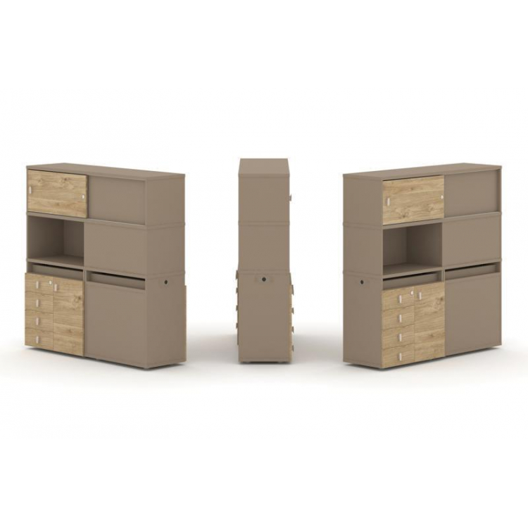 Estetica Набор №31. Тумба двойная+высокая надставка ES.NB.2V-31 Латте/Тиквуд Светлый 1500*410*1520