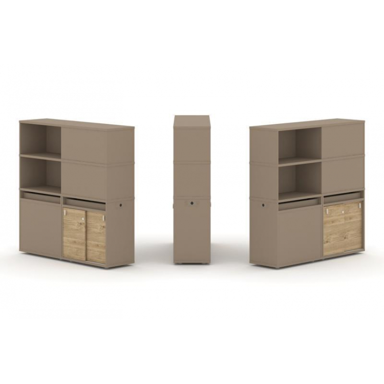 Estetica Набор №21. Тумба двойная+высокая надставка ES.NB.2V-21 Латте/Тиквуд Светлый 1500*410*1520