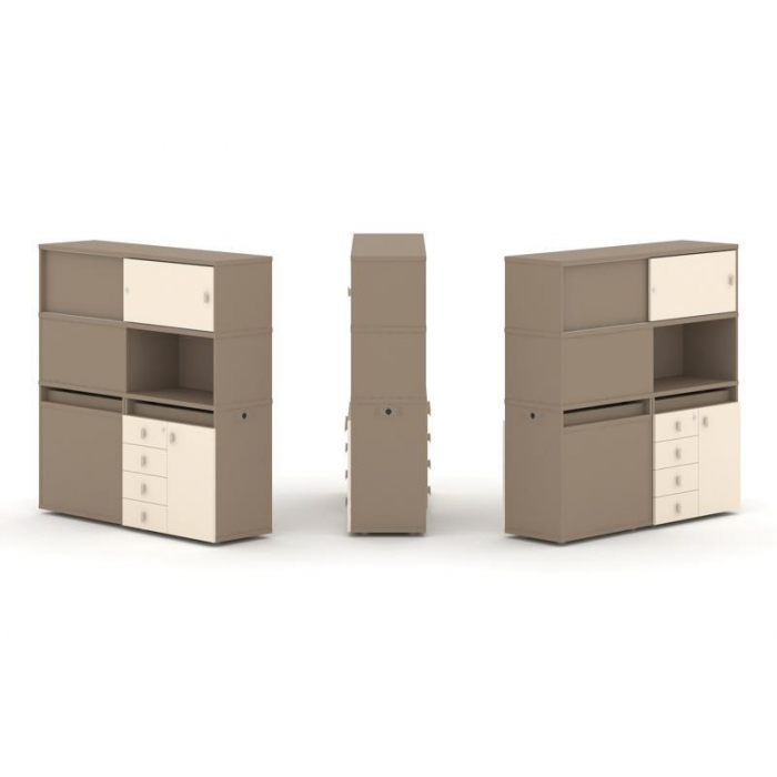 Эстетика Набор №30. Тумба двойная+высокая надставка ES.NB.2V-30 Латте/Сатин 1500*410*1520