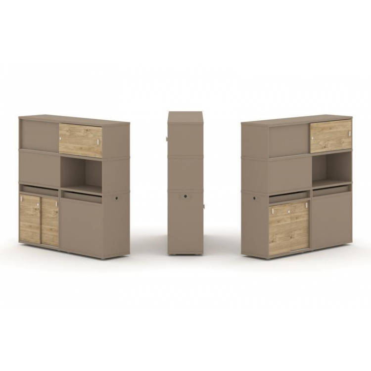 Estetica Набор №32. Тумба двойная+высокая надставка ES.NB.2V-32 Латте/Тиквуд Светлый 1500*410*1520