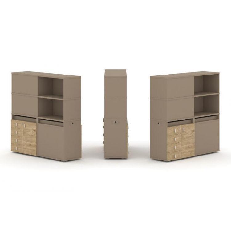 Estetica Набор №18. Тумба двойная+высокая надставка ES.NB.2V-18 Латте/Тиквуд Светлый 1500*410*1520