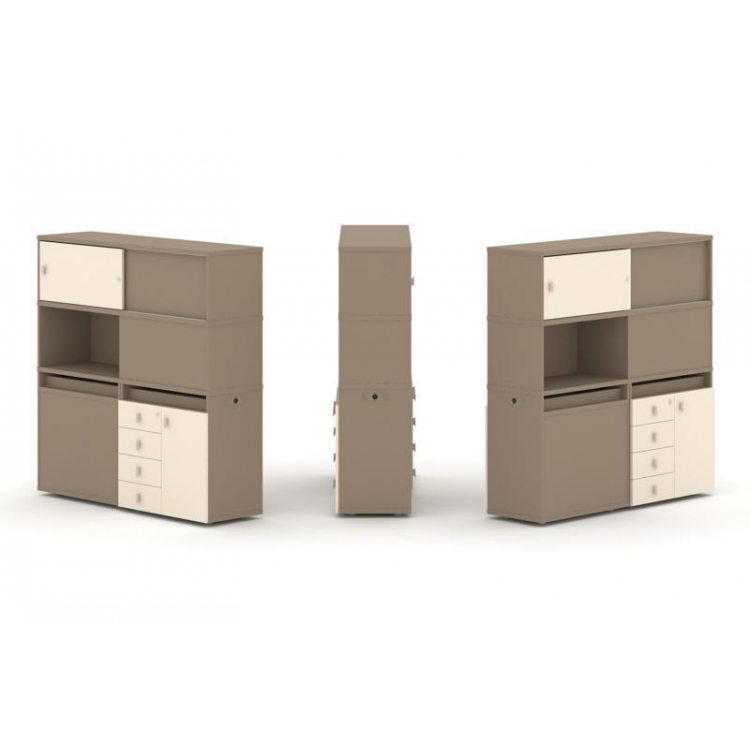 Estetica Набор №31. Тумба двойная+высокая надставка ES.NB.2V-31 Латте/Сатин 1500*410*1520