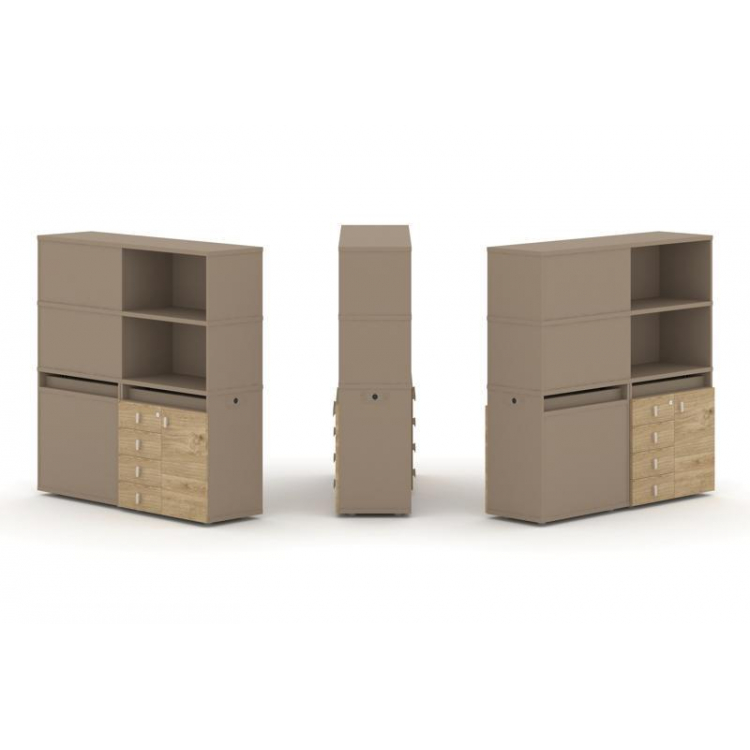 Estetica Набор №18. Тумба двойная+высокая надставка ES.NB.2V-18 Латте/Тиквуд Светлый 1500*410*1520