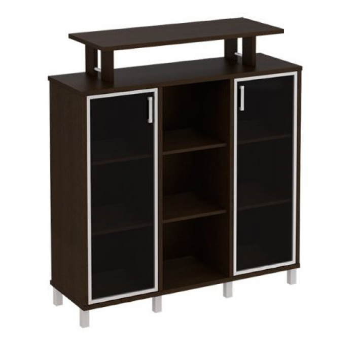 Стеллаж средний с надстройкой и стеклянными дверками В 801-522