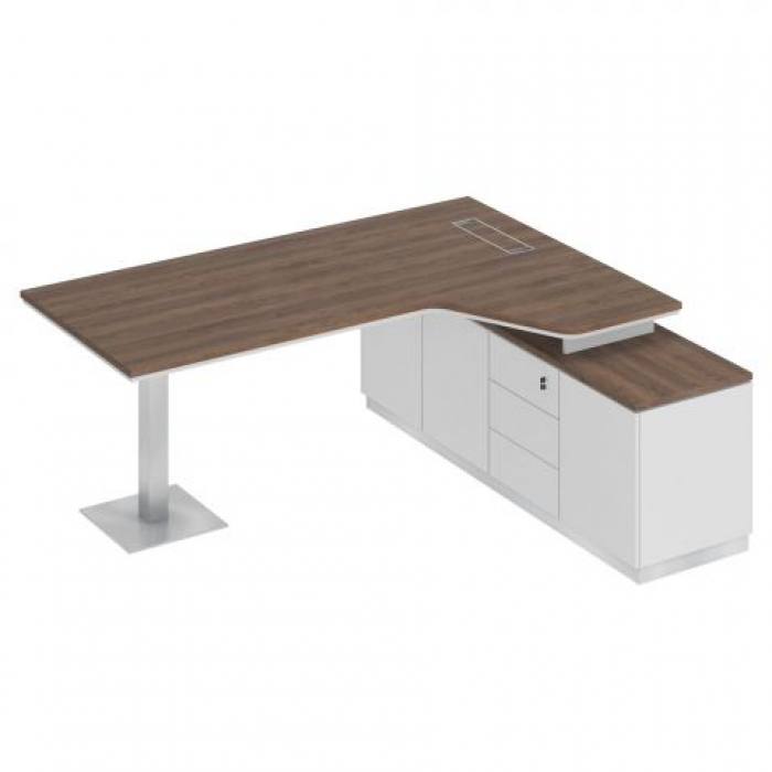 Стол руководителя эргономичный на опорной тумбе правый city СИ 114 ДГ БП БП