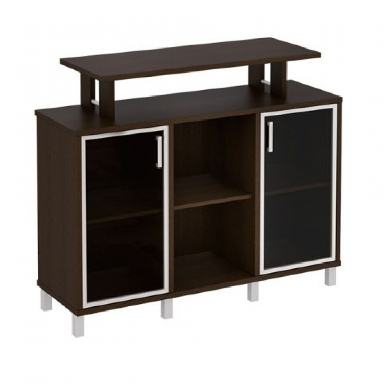 Стеллаж низкий с надстройкой и стеклянными дверками В 801-512