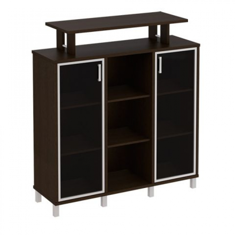 Стеллаж средний с надстройкой и стеклянными дверками В 801-522