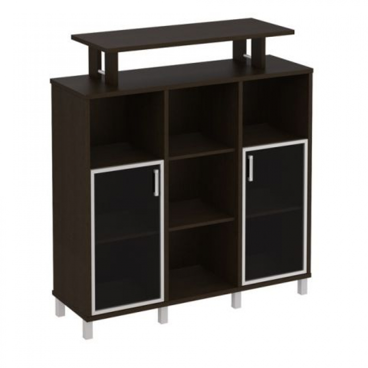 Стеллаж средний с надстройкой и стеклянными дверками В 801-524