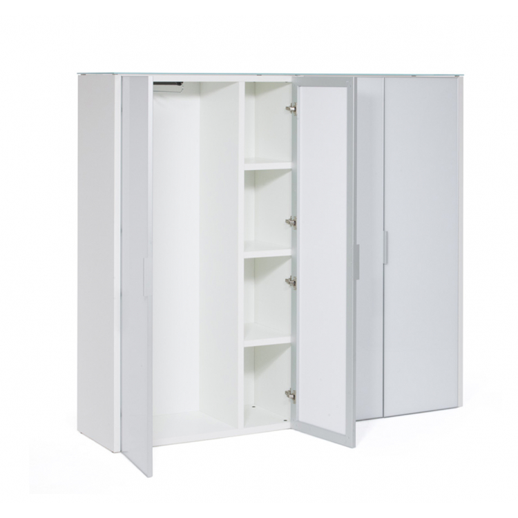 Шкаф для бумаг+гардероб 4-дверный LIB4/980 + LIBW/980 + LIBSH/980 WHITE crvGLASS
