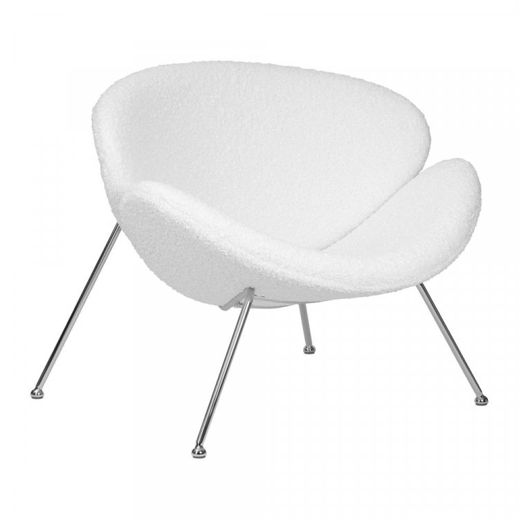Кресло дизайнерское  EMILY, белый (букле) ткань , хромированная сталь