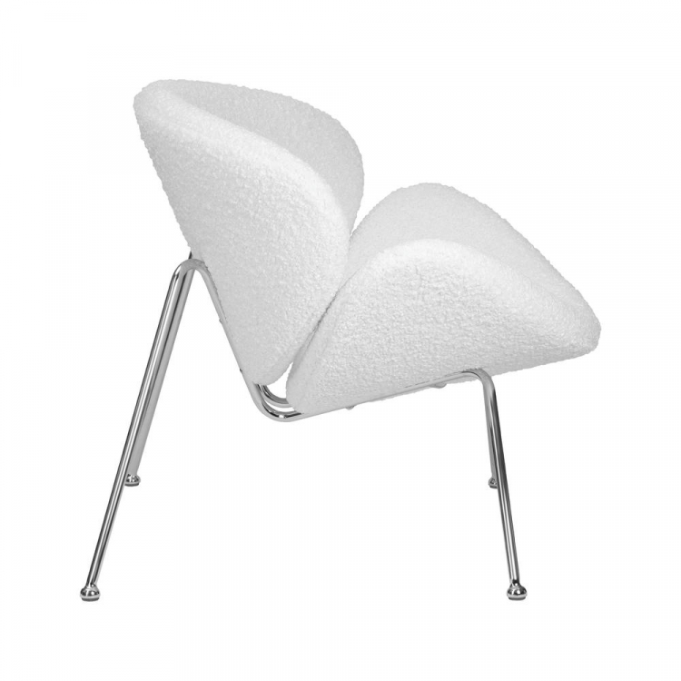 Кресло дизайнерское  EMILY, белый (букле) ткань , хромированная сталь