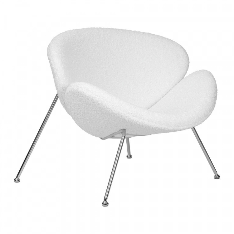 Кресло дизайнерское  EMILY, белый (букле) ткань , хромированная сталь