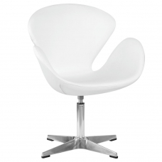 Кресло дизайнерское  SWAN, белый кожзам P23, алюминиевое основание