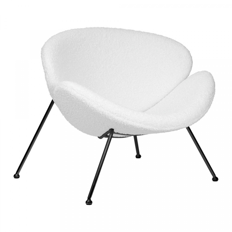 Кресло дизайнерское  EMILY, белый (букле) ткань, черное основание