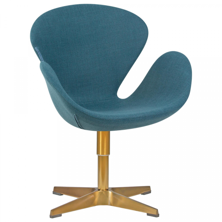 Кресло дизайнерское  SWAN, синяя ткань IF6, золотое основание