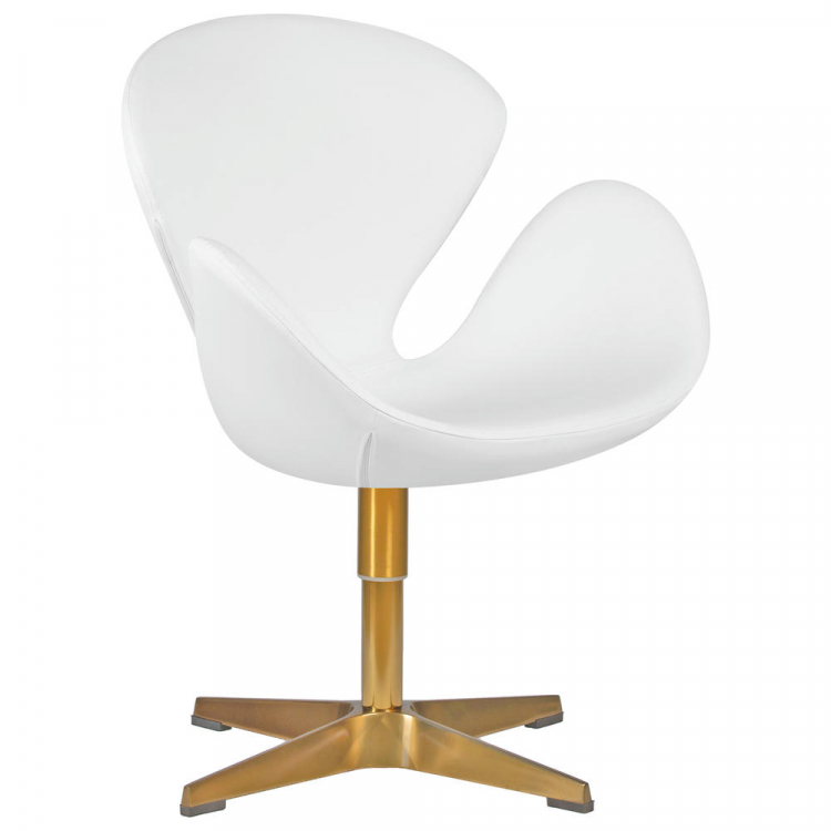 Кресло дизайнерское  SWAN, белый кожзам P23, золотое основание