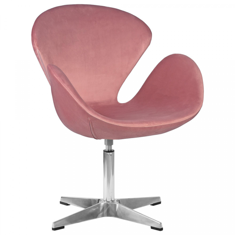 Кресло дизайнерское  SWAN, розовый велюр BLUVEL52, алюминиевое основание