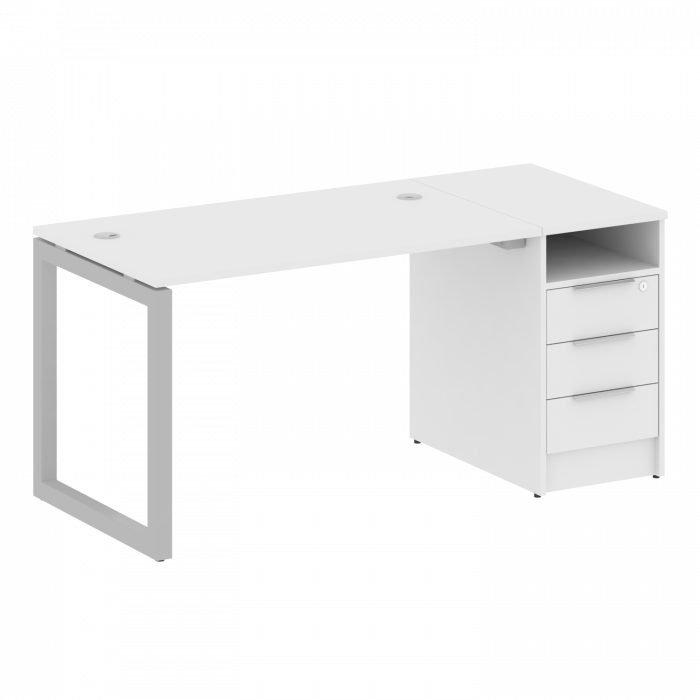 Metal System Quattro Рабочая станция с тумбой на О-образном м/к 50БО.РС-СТП-1.2 Белый/Металл Серый 1