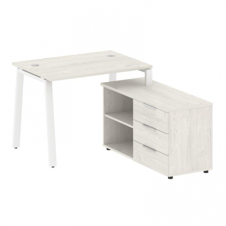 Metal System Рабочая станция с тумбой на А-образном м/к БА.РС-СТС-2.1 (R) Дуб Наварра/Металл Белый 1