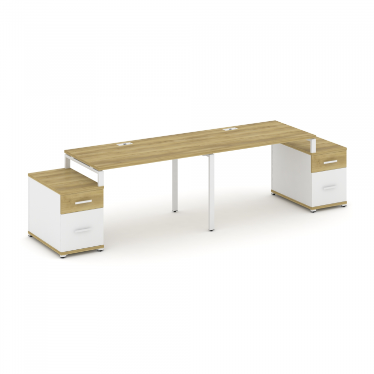 Concept Рабочая станция 2 места с 2 опорными тумбами CN.ORS-322 W Дуб Винченцо/Белый Бриллиант/Метал