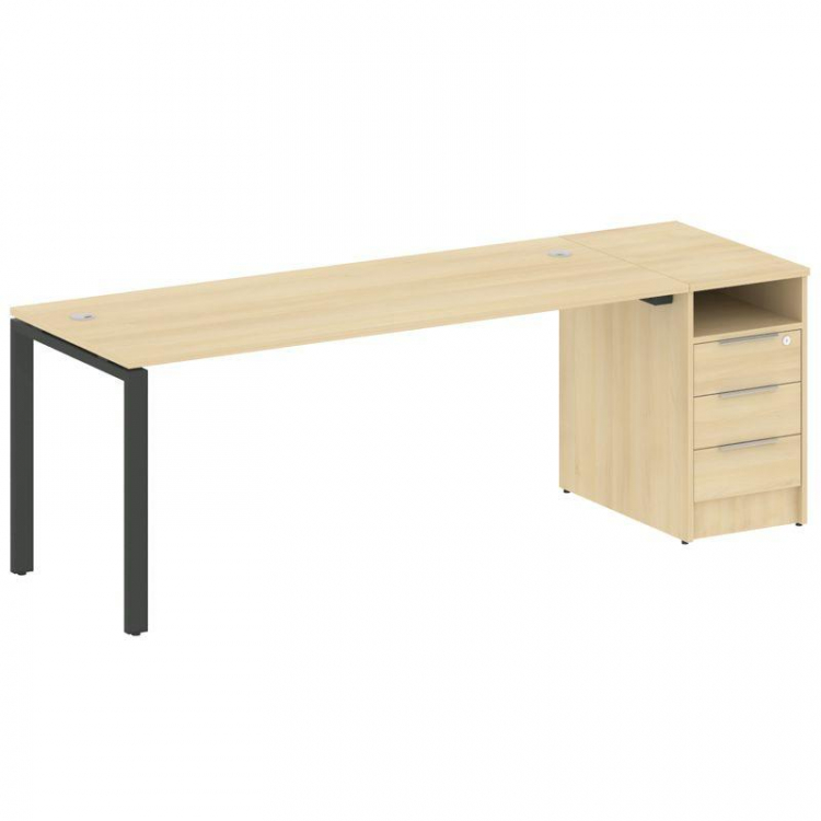 Metal System Рабочая станция с тумбой на П-образном м/к БП.РС-СТП-1.5 Акация Лорка/Металл Антрацит 2