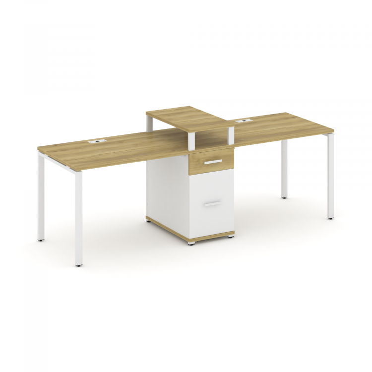 Concept Рабочая станция 2 места с 1 опорной тумбой CN.ORS-421 W Дуб Винченцо/Белый Бриллиант/Металл