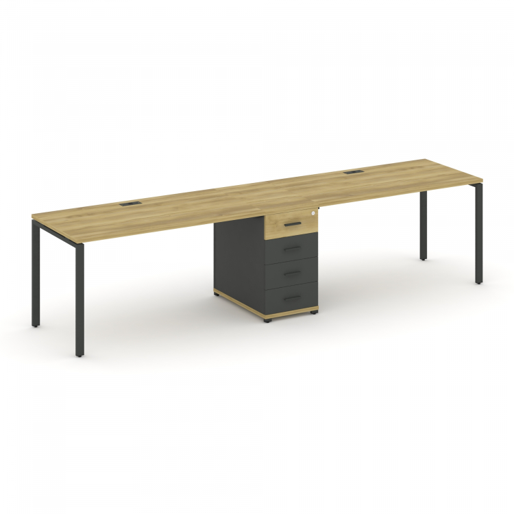 Concept Рабочая станция 2 места с 1 опорной тумбой CN.ORS-404 A Дуб Винченцо/Антрацит/Металл Антраци
