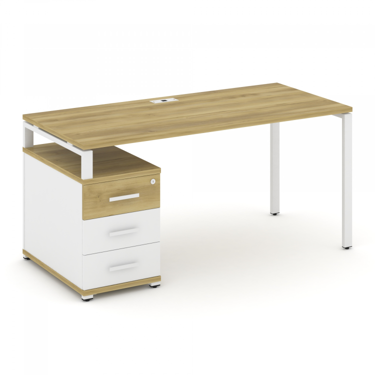 Concept Стол письменный с 1 опорной тумбой CN.SP-304 W Дуб Винченцо/Белый Бриллиант/Металл Белый 158
