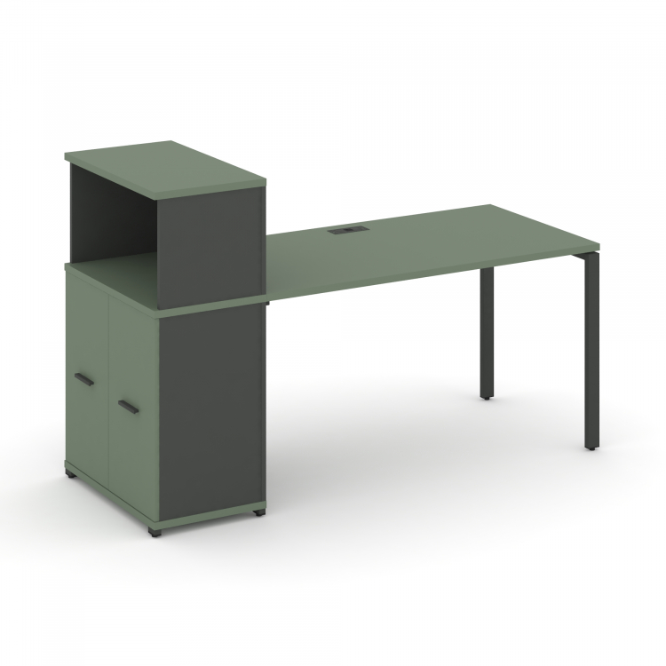 Concept Стол рабочий с опорным распаш. шкафом с надставкой низ. CN.SP-227 A Кобо/Антрацит/Металл Ант