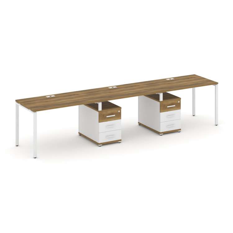 Concept Рабочая станция 3 места с 2 опорными тумбами CN.ORS-334 W Сандал Янтарный/Белый Бриллиант/Ме