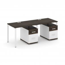 Concept Рабочая станция 2 места с 2 опорными тумбами CN.ORS-313 W Дуб Мали/Белый Бриллиант/Металл Бе