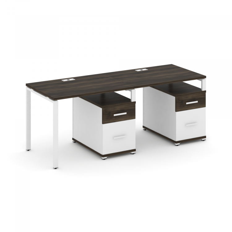 Concept Рабочая станция 2 места с 2 опорными тумбами CN.ORS-313 W Дуб Мали/Белый Бриллиант/Металл Бе